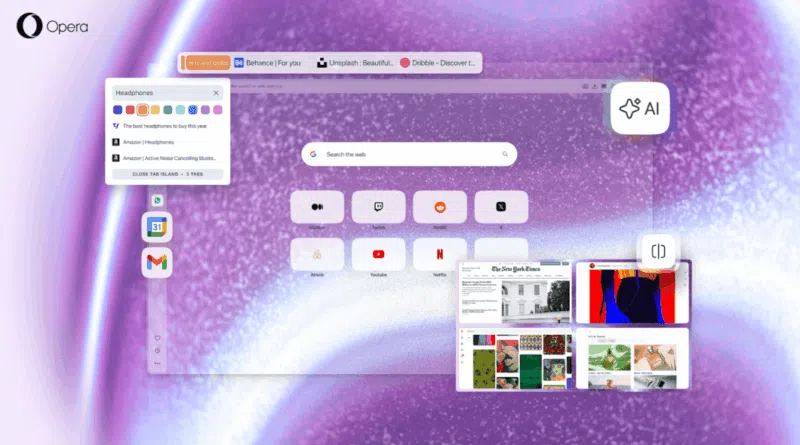 Interface do Opera One R3 com modo de tela dividida e IA contextual