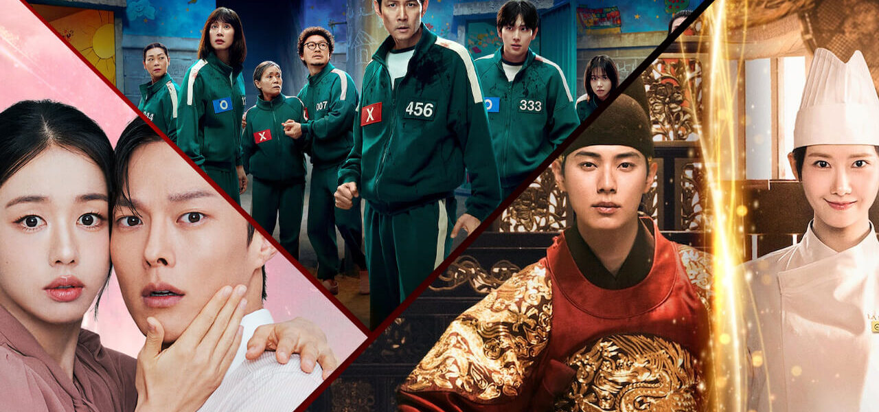 Imagem promocional com Squid Game, Dynamite Kiss e Bon Appétit, Your Majesty, os K-dramas de maior sucesso em 2025