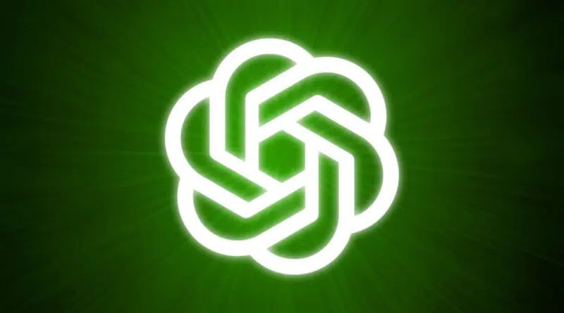 An OpenAI logo over a green background.