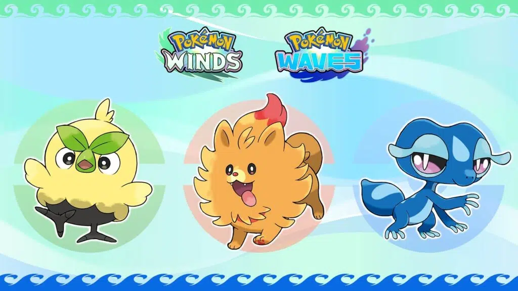 Pokémon revela Geração 10 com jogos Winds e Waves 3 Pokémon iniciais da Geração 10: Browt, Pombon e Gecqua