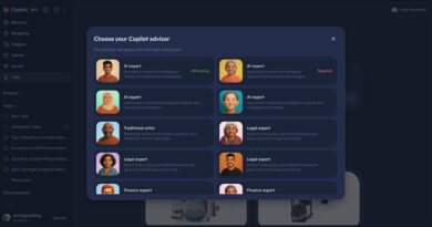 Interface do Microsoft Copilot Advisors com dois agentes de IA debatendo em tempo real.