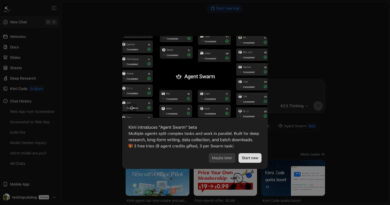 Imagem de demonstração do Kimi Agent Swarm IA operando em ambiente multiagente com 100 subagentes em execução paralela