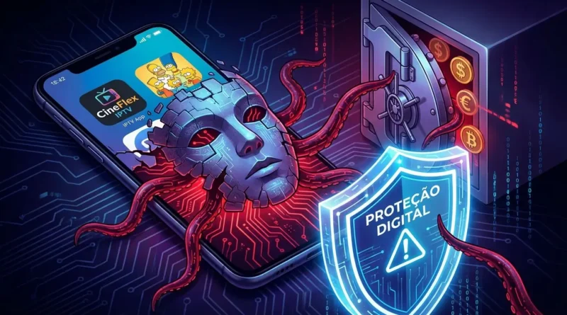 Imagem ilustrativa de segurança cibernética mostrando malware Massiv disfarçado em apps IPTV no Android