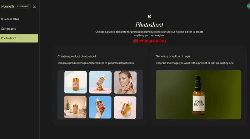 Interface do Pomelli by Google Labs mostrando a nova função Photoshoot para geração de imagens com IA