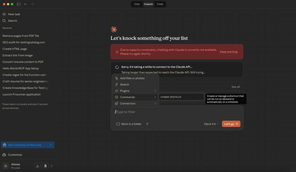Tela mostrando o painel de bundles e conectores MCP do Claude Cowork
