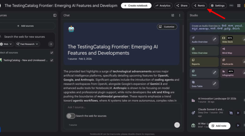 Google testa banners e função Remix no NotebookLM 1 Interface do Google NotebookLM com novo banner personalizável e botão Remix