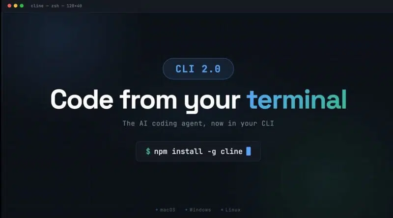 Interface do Cline CLI 2.0 exibindo o terminal com modo interativo e autônomo
