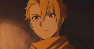 Yuru observa o horizonte sob o céu crepuscular em Daemons of the Shadow Realm episódio 1