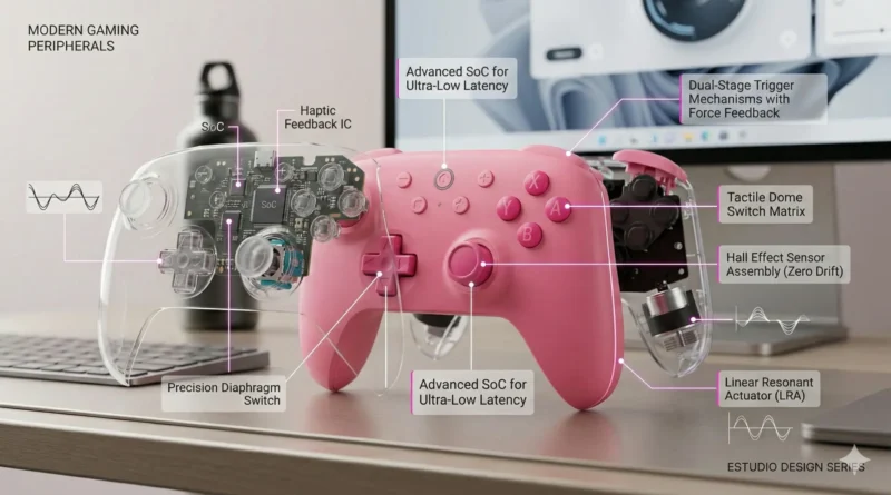 Controle 8BitDo Ultimate 2C rosa com tecnologia Hall Effect anti drift