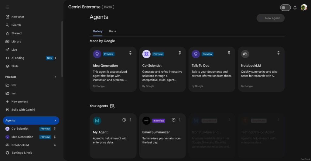 Galeria de agentes do Gemini for Business com NotebookLM