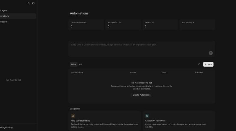 Interface da Cursor Automations mostrando programação de agentes de código e fluxos automatizados