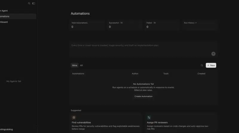 Interface da Cursor Automations mostrando programação de agentes de código e fluxos automatizados