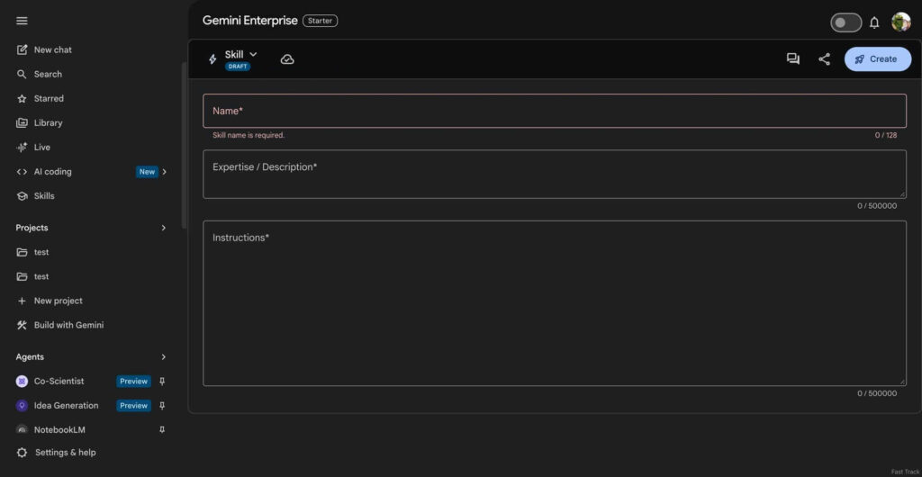Ambiente de IA Coding dentro do Gemini for Business