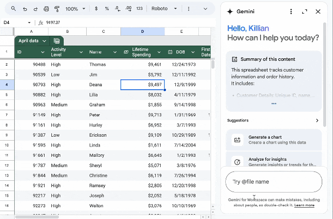 Gemini Sheets criação planilhas gráficos IA organização dados
