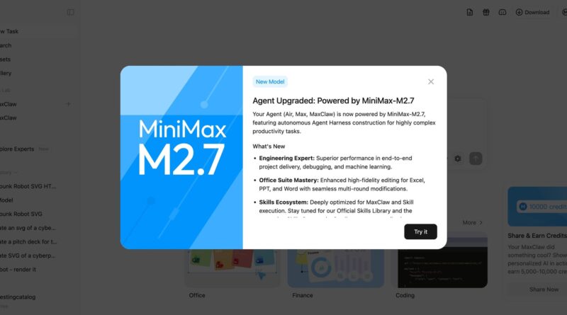 MiniMax M2.7 estreia com agentes e RL avançado 3 MiniMax M2.7 no MiniMax Agent com foco em automação inteligente