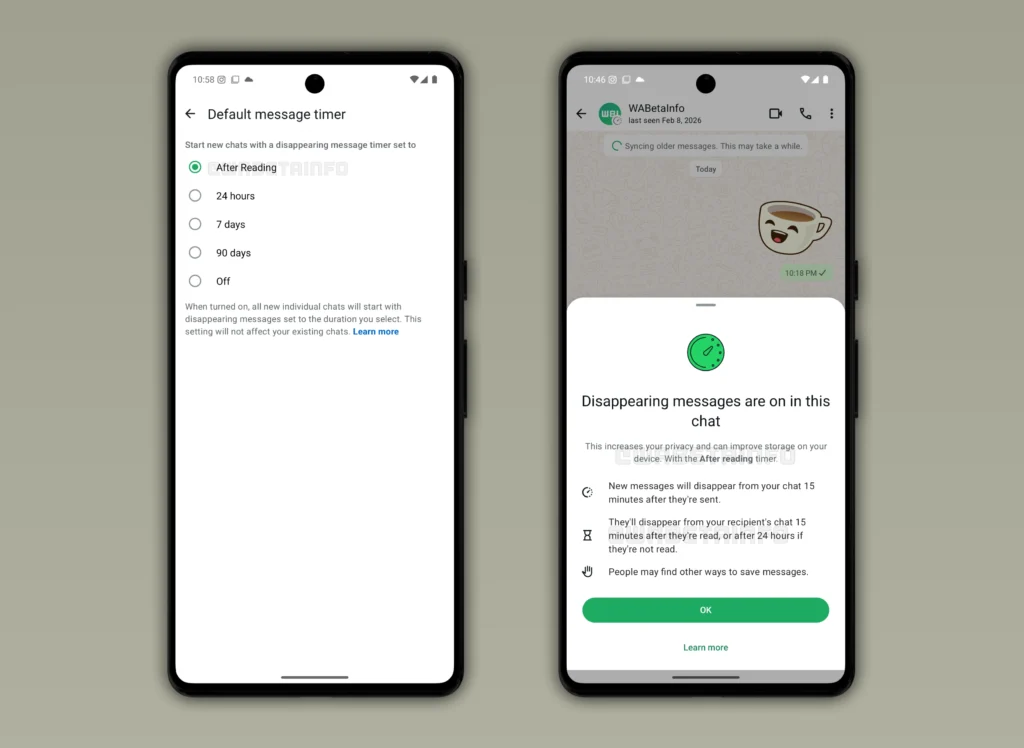 WhatsApp permitirá que mensagens desapareçam após serem lidas 3 A imagem mostra o novo recurso que faz mensagens desaparecerem após serem lidas no WhatsApp beta para Android