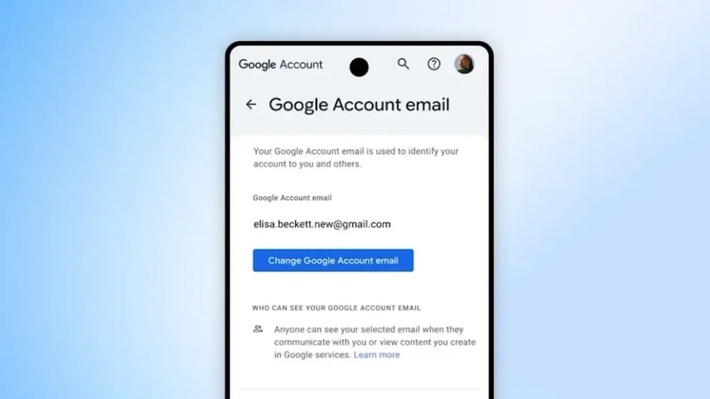 Interface do Gmail mostrando opção para alterar nome de usuário na aba de informações pessoais da Conta Google.
