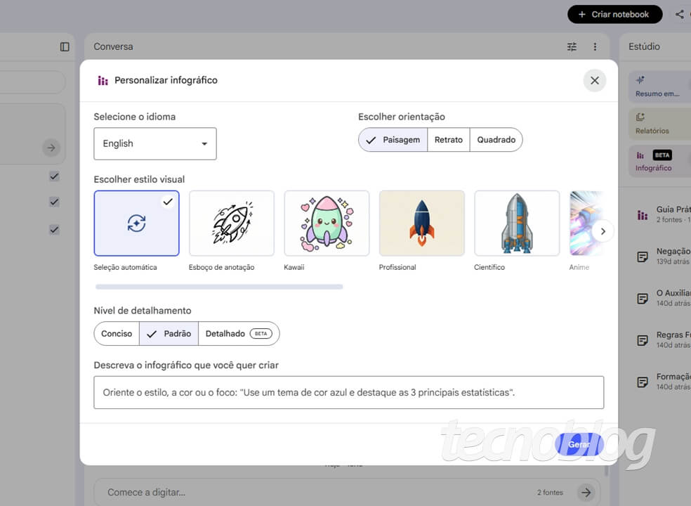 Exemplos dos dez estilos de infográficos do NotebookLM