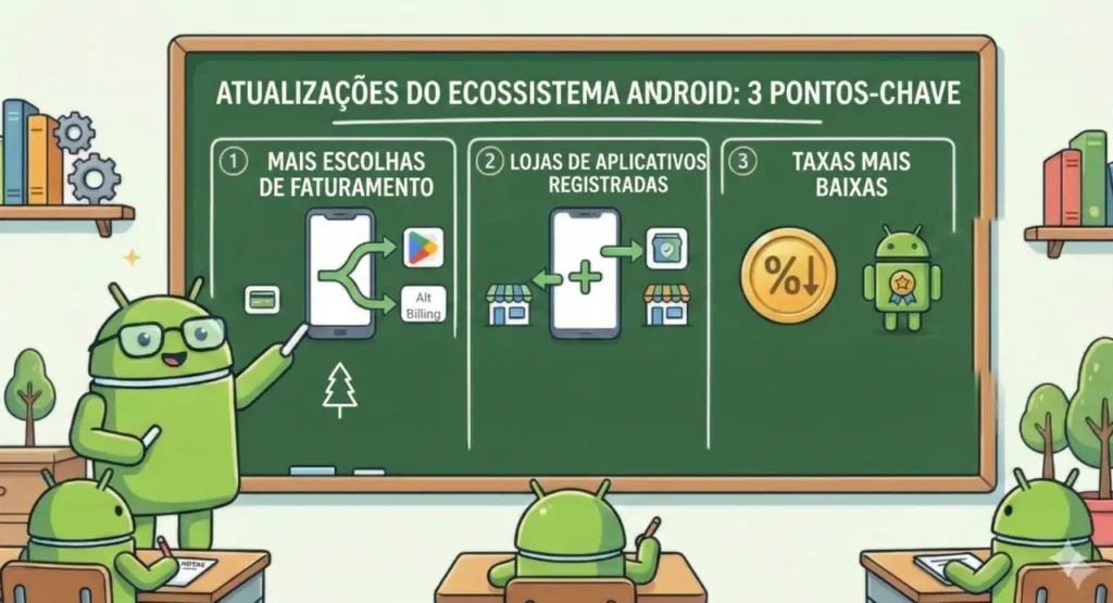 Captura com logotipo do Google e smartphone exibindo loja Play Store
