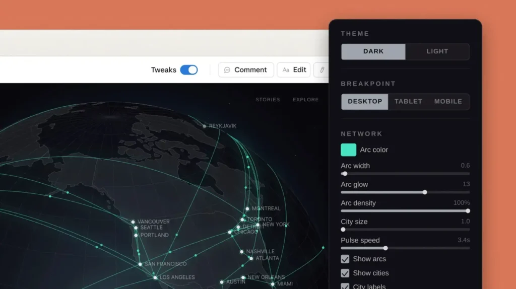 Demonstração de recursos visuais do Claude Design com protótipos interativos