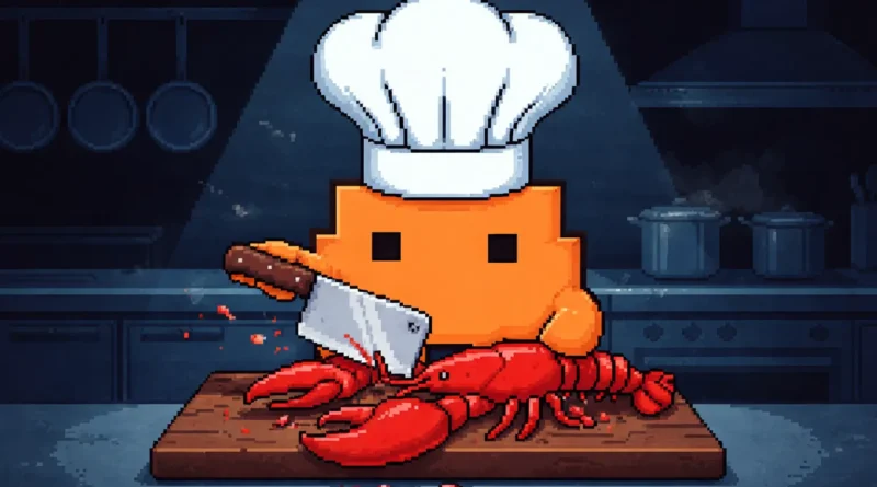 Imagem gerada por IA mostrando Claude cortando garras de uma lagosta vermelha