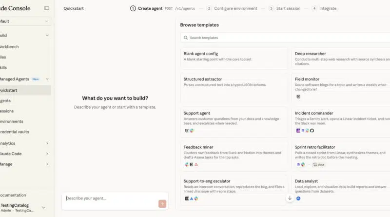 Interface da Claude Platform mostrando o painel de controle dos Claude Managed Agents, com visual moderno e elementos técnicos detalhados