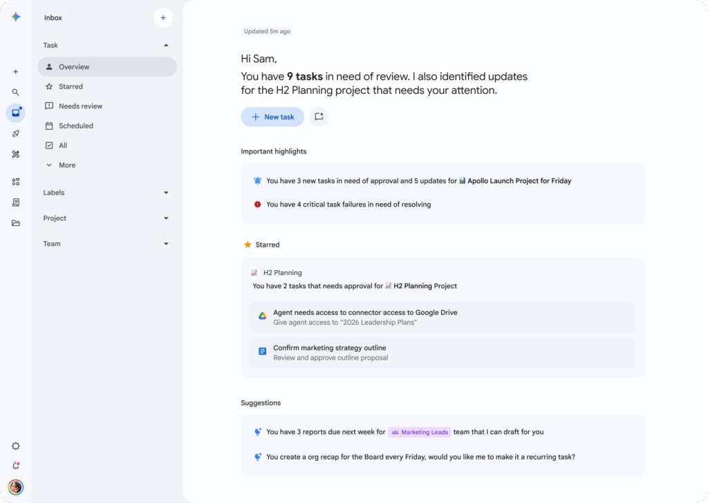 Painel Inbox do Gemini Enterprise