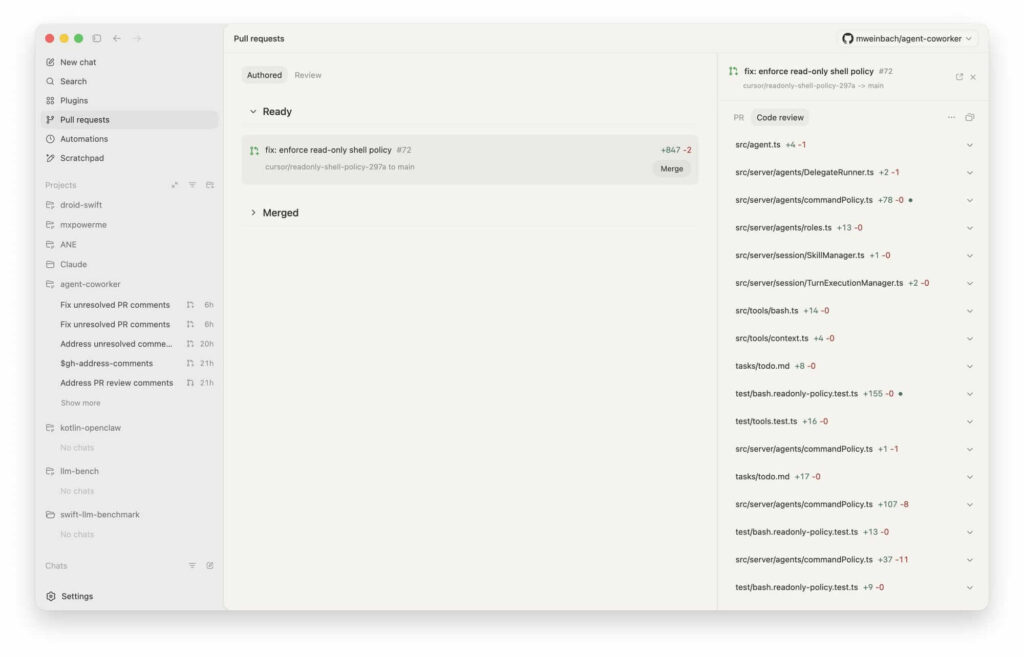 Captura de tela do Scratchpad integrado ao Codex