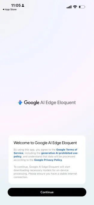 Tela do aplicativo Google AI Edge Eloquent mostrando opções de edição de texto