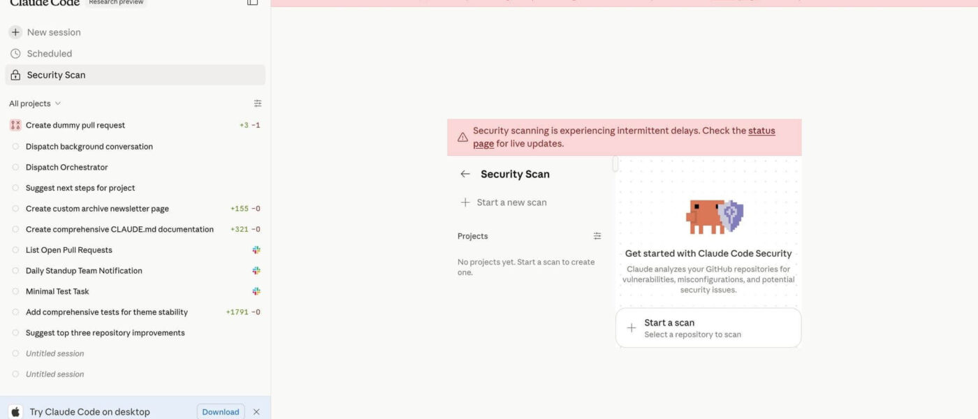 Claude Security escaneando código-fonte em interface da Anthropic