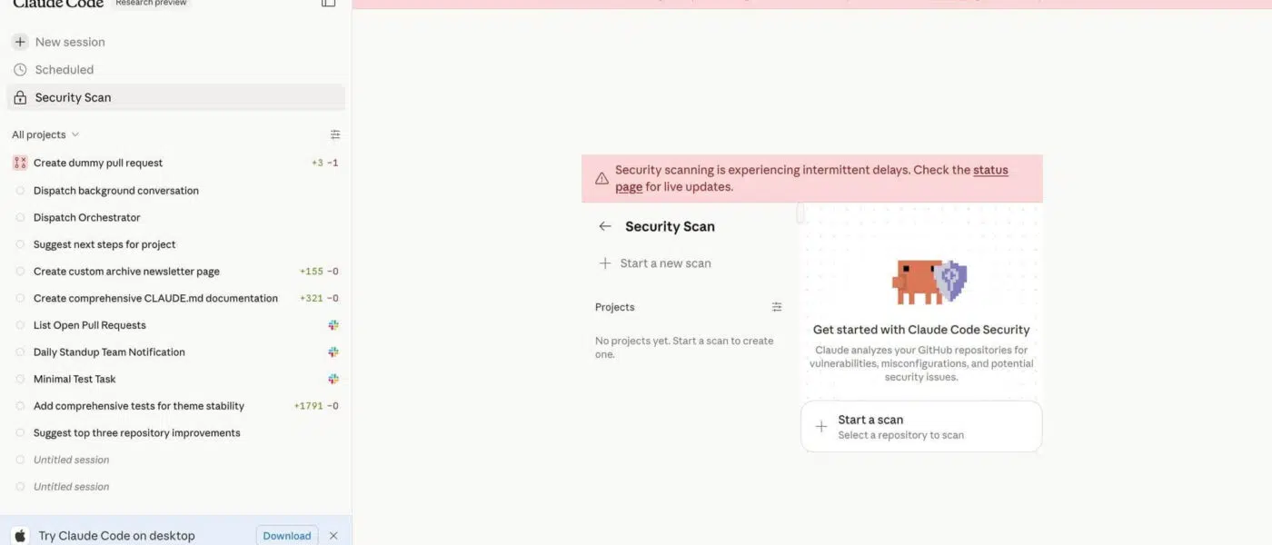 Claude Security escaneando código-fonte em interface da Anthropic