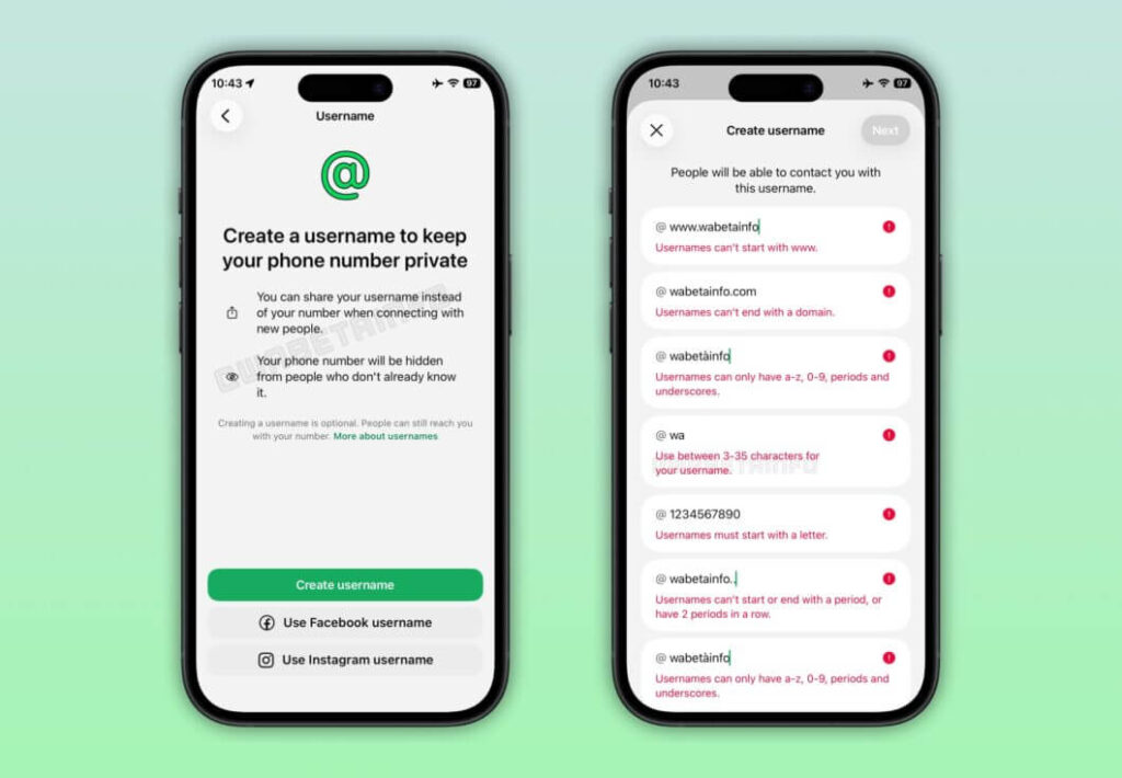 Configuração de nome de usuário no WhatsApp em um smartphone