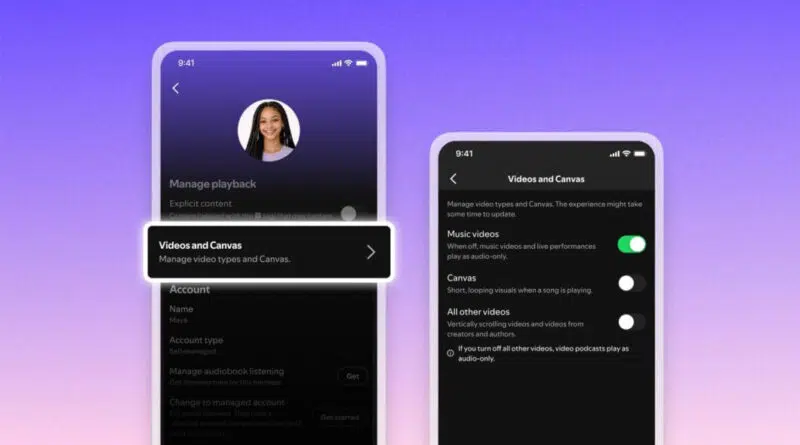 Aplicativo do Spotify com opção para desativar vídeos e Canvas